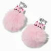Pink Cat Pom Pom 1.5" Clip-On Drop Earrings