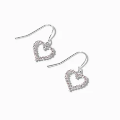 Pink Cubic Zirconia Heart Silver-tone 0.5" Drop Earrings