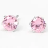 Pink Cubic Zirconia 5mm Round Stud Earrings
