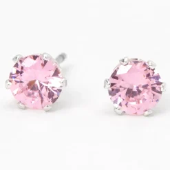 Pink Cubic Zirconia 5mm Round Stud Earrings