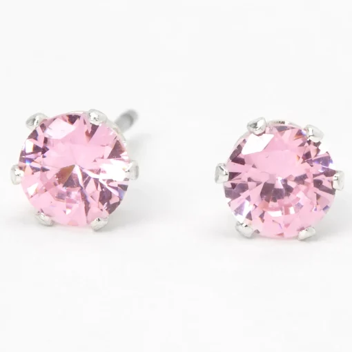Pink Cubic Zirconia 5mm Round Stud Earrings