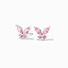 Pink Cubic Zirconia Silver-tone Butterfly Stud Earrings