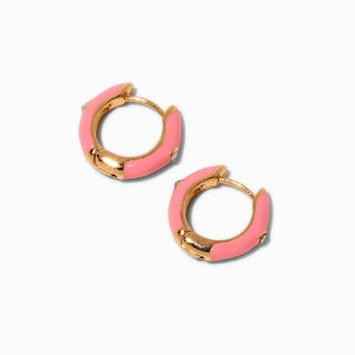 Pink Enamel Huggie Hoop Earrings
