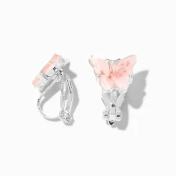 Pink Floral Butterfly Clip-On Earrings