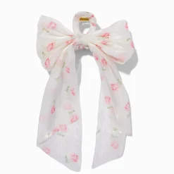 Pink Floral Organza Bow Hair Claw