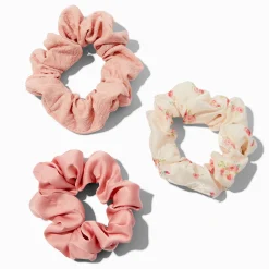 Pink Floral Organza Hair Scrunchies - 3 Pack
