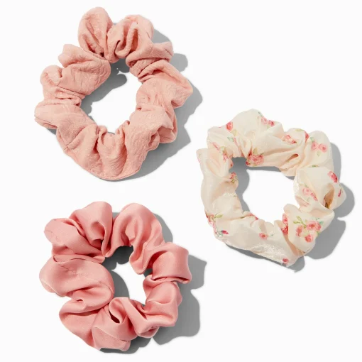 Pink Floral Organza Hair Scrunchies - 3 Pack