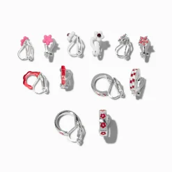 Pink Flowers & Checks Clip-On Earring Set - 6 Pack