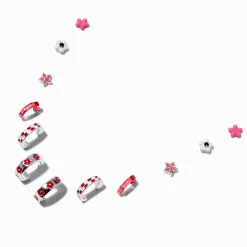 Pink Flowers & Checks Earring Set - 6 Pack