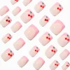 Pink French Tip Cherry Gem Square Vegan Faux Nail Set - 24 Pack