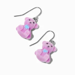 Pink Fuzzy Teddy Bear Drop Earrings