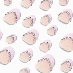 Pink Gem French Tip Stiletto Press On Vegan Faux Nail Set - 24 Pack