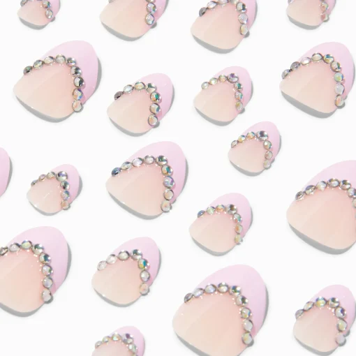 Pink Gem French Tip Stiletto Press On Vegan Faux Nail Set - 24 Pack