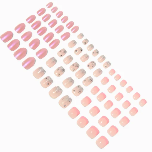 Pink Gem Mixed Press On Vegan Faux Nail Set - 3 Pack