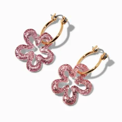 Pink Glitter Acrylic Flower Hoop Earrings