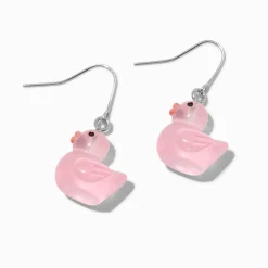 Pink Glow in the Dark Rubber Duck 0.75" Drop Earrings