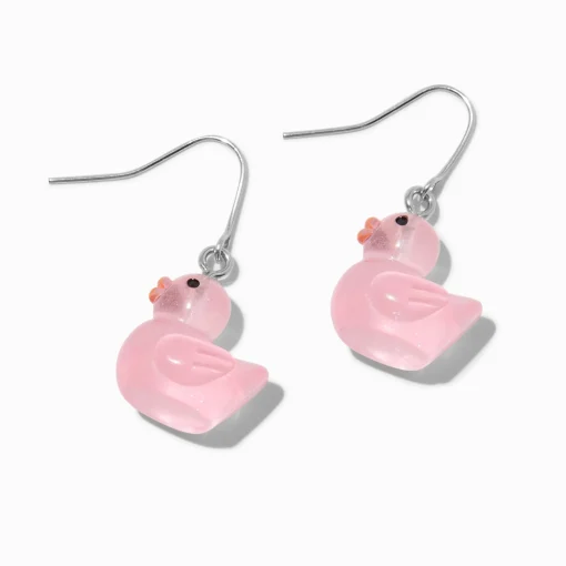 Pink Glow in the Dark Rubber Duck 0.75" Drop Earrings