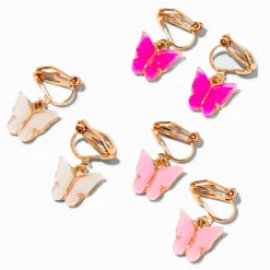 Pink Glow-in-the-Dark Butterfly Gold Clip-On Earrings - 3 Pack