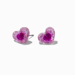 Pink Heart Acrylic Stud Earrings