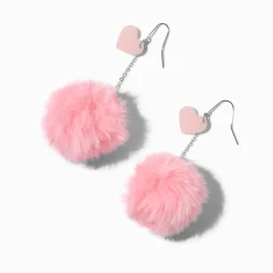 Pink Heart Glow in the Dark Pom Pom 3'' Drop Earrings