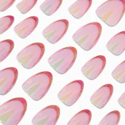Pink Holographic Short Almond Vegan Faux Nail Set - 24 Pack