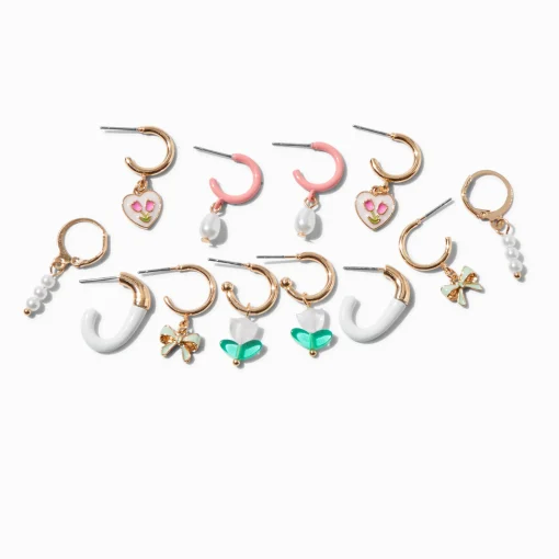 Pink Hoop Earring Stackables Set - 6 Pack
