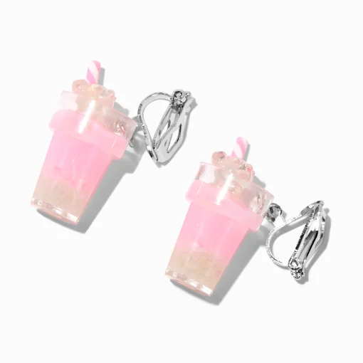 Pink Milkshake Glow In The Dark 1" Clip-On Drop Earrings