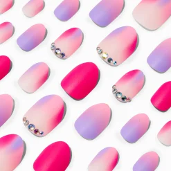 Pink Ombré Gem Stiletto Press On Vegan Faux Nail Set - 24 Pack