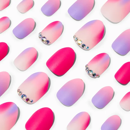 Pink Ombré Gem Stiletto Press On Vegan Faux Nail Set - 24 Pack