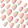 Pink, Orange & Green French Tip Short Almond Vegan Faux Nails - 24 Pack