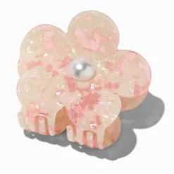 Pink Pearlized Flower Medium Hair Claw