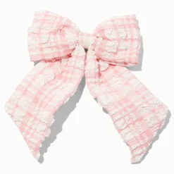 Pink Puffy Gingham Hair Bow Clip