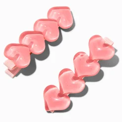 Pink Puffy Heart Hair Clips - 2 Pack