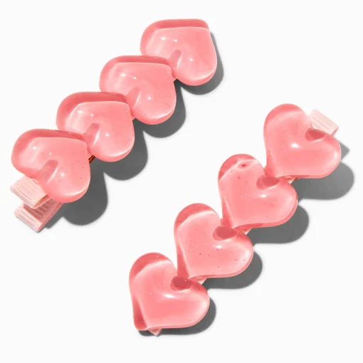 Pink Puffy Heart Hair Clips - 2 Pack