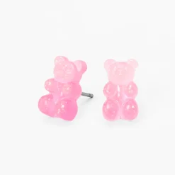 Pink 0.5" Gummy Bears® Glow In The Dark Stud Earrings