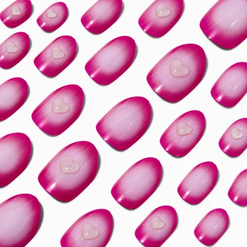 Pink Radiating Heart Stiletto Press On Vegan Faux Nail Set - 24 Pack