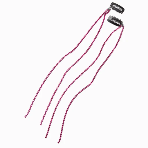 Pink Rhinestone Faux Hair Clip In Extensions - 2 Pack