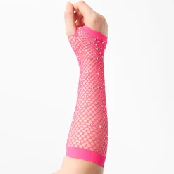 Pink Rhinestone Fishnet Arm Warmers