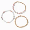 Pink Rose Beaded Stretch Bracelets - 3 Pack