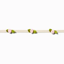 Pink Rose White Ribbon Choker Necklace
