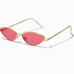 Pink Slim Cat Eye Metal Sunglasses