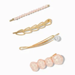 Pink Stone & Pearl Hair Pins - 4 Pack