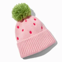 Pink Strawberry Knit Beanie Hat