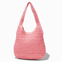 Pink Woven Slouchy Shoulder Bag
