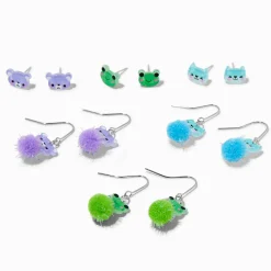 Pom Pom Critters Mixed Stud & Drop Earrings - 6 Pack