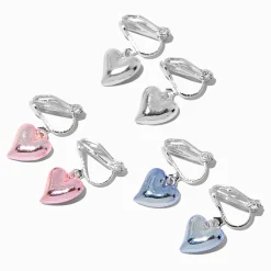 Puffy Heart Clip-On Drop Earrings - 3 Pack