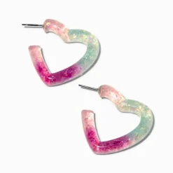 Purple & Blue Glitter Heart Hoop Earrings