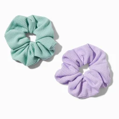Purple & Green Ribbed Hair Scrunchies - 2 Pack