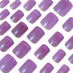 Purple Cat Eye Medium Square Vegan Faux Nail Set - 24 Pack