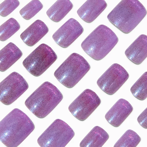 Purple Cat Eye Medium Square Vegan Faux Nail Set - 24 Pack
